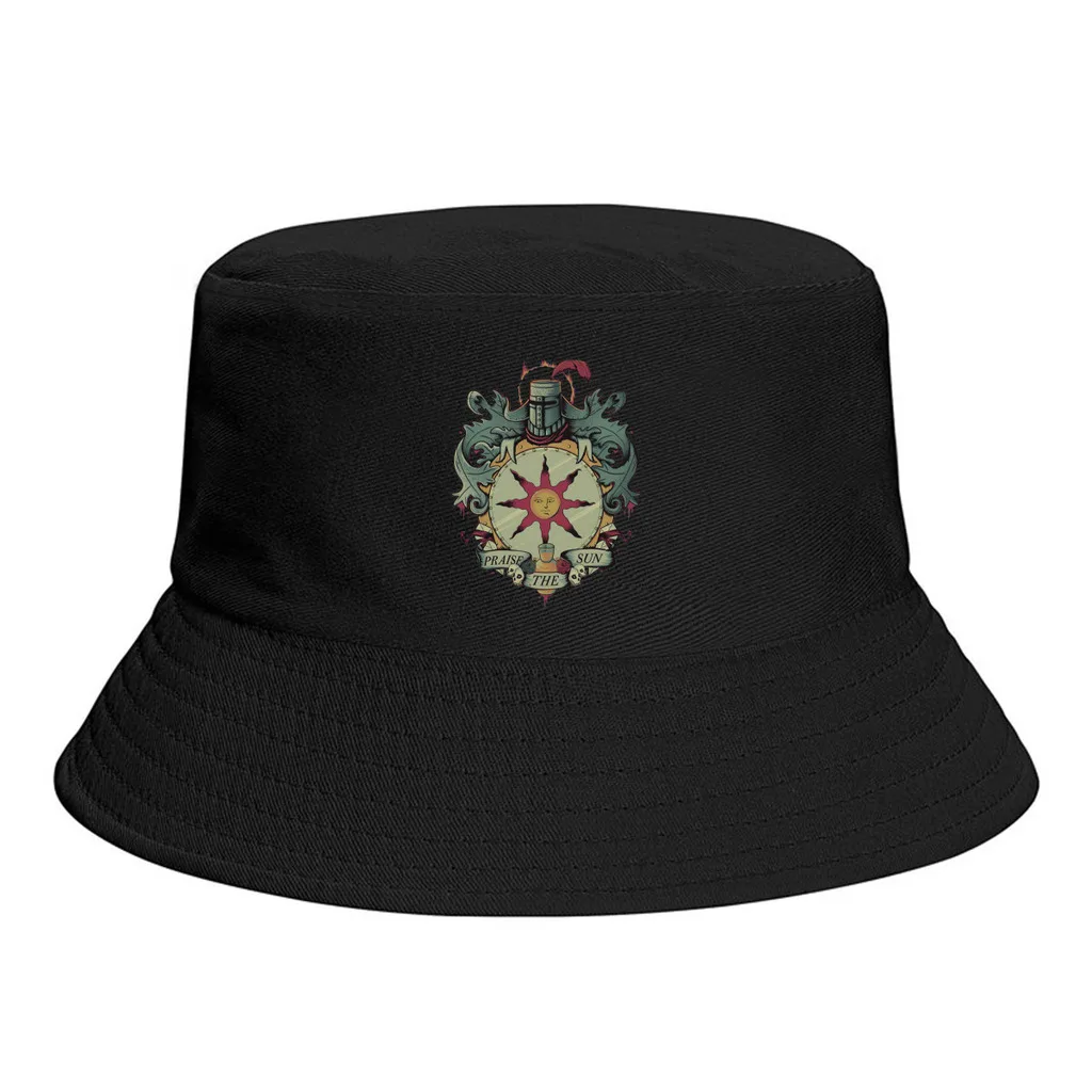 

Summer Unisex Fashion Bucket Hats Dark Souls Praise The Sun Crest Women Men Fisherman Hats Elden Ring Role Playing Game Cap