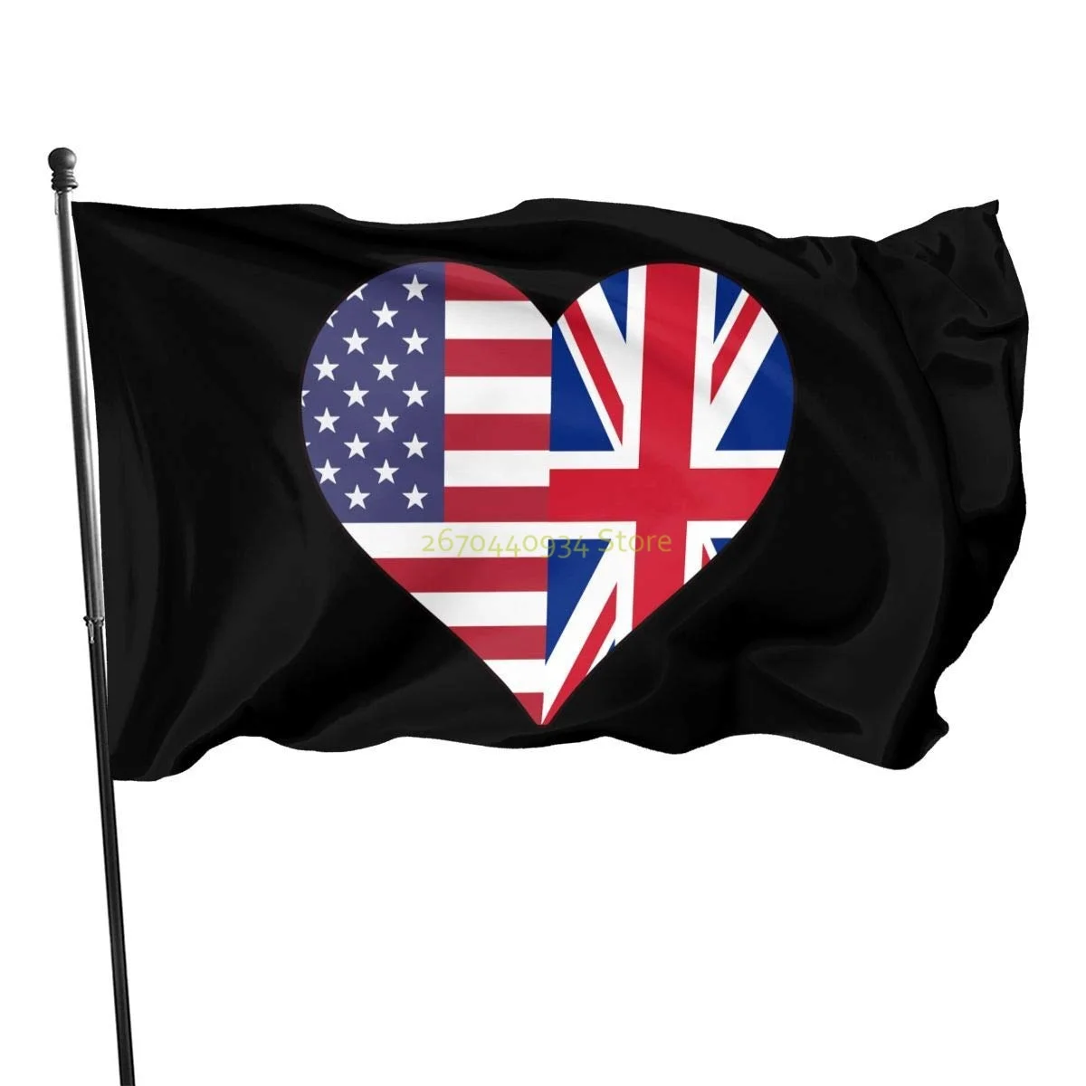 

Half British Flag Half USA Flag Love Heart Banner Flag 3x5 Ft, Uv Fade Resistant Home Garden Decor American Flag