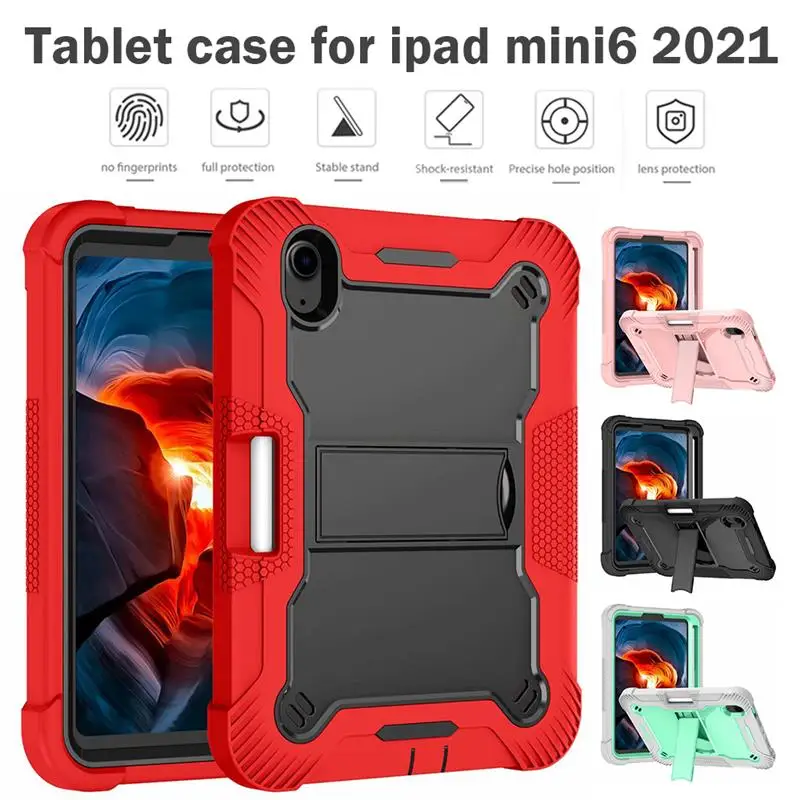 

Case for iPad mini6 2021, Shockproof Heavy Duty Armor Rubber Tablet PC Case Protective Cover with Stand Black