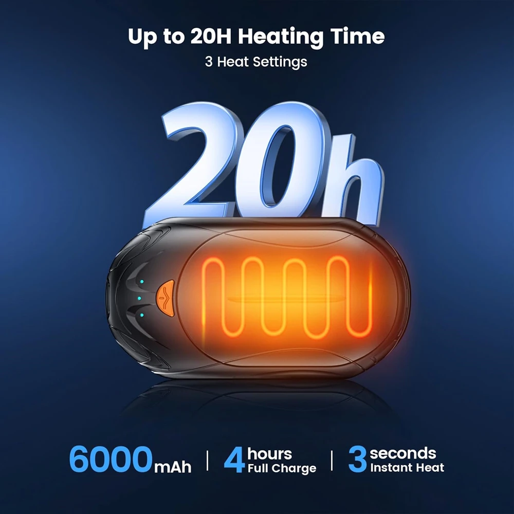 New 2 in 1 Magnetic Hand Warmers Rechargeable 6000mAh Electric Smart Chips 20Hrs Long Safe Heat Pocket Heater Gifts