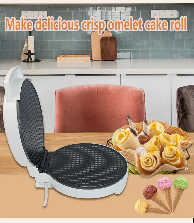 

Electric Crispy Egg Roll Maker Omelet Sandwich Iron Crepe Baking Pan Waffle Pancake Oven DIY Ice Cream Cone Machine EU Plug