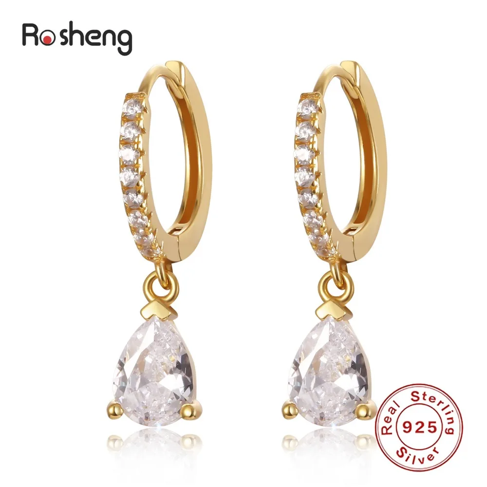 

925 Sterling Silver Three-Claw Rhinestone Zircon Drop Hoop Earrings Water Drop Shape for Women Fine Jewelry Gifts