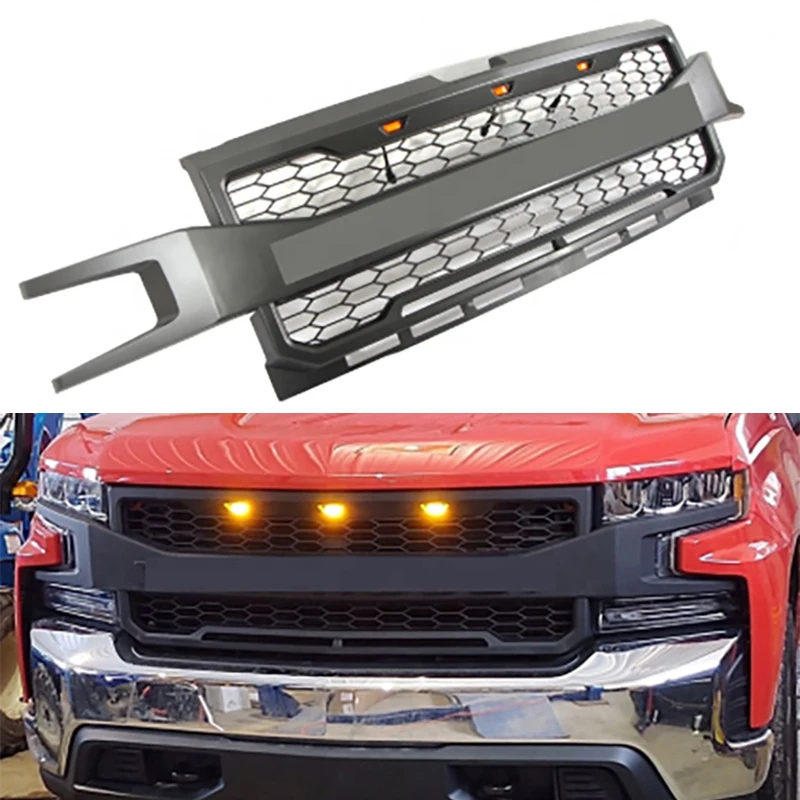 

Высококачественная решетка для chevy chevrolet silverado 2019 Запчасти для пикапа Черный abs передний радиатор решетка