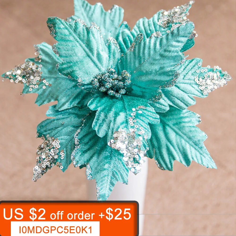 

25cm Artificial Flowers DIY Fake Flowers Christmas Glitter Home Garden DecorationParty Flower Head Wedding Decoration