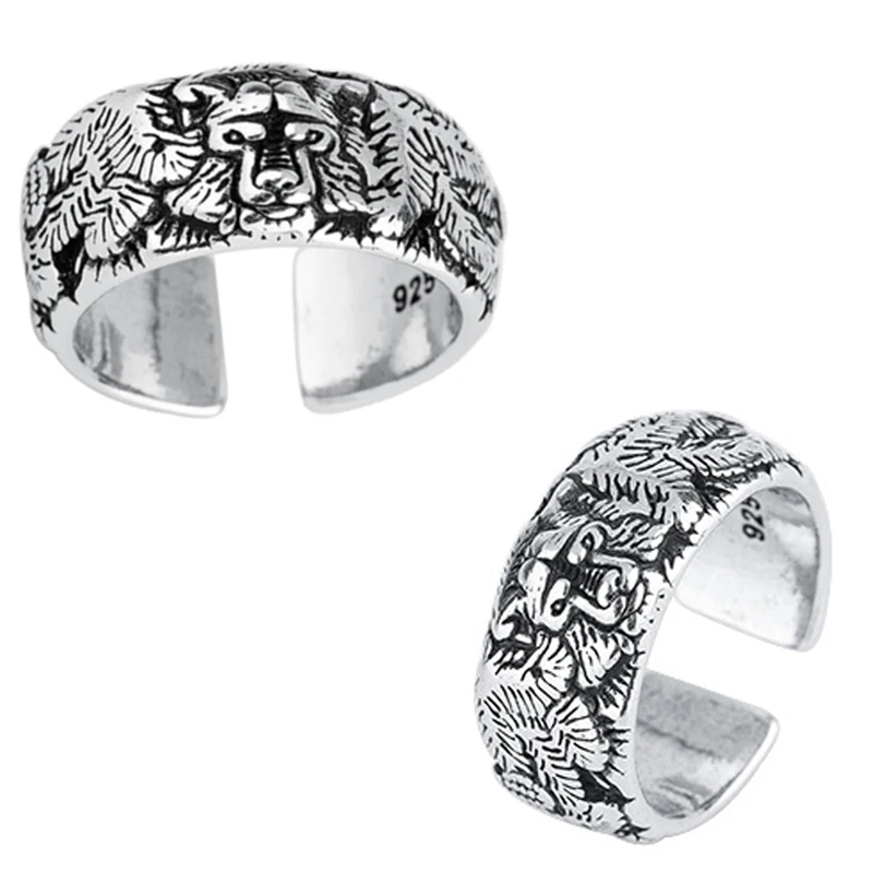 

Supreme Zodiac Dragon Ring Vintage Overbearing Personality Open Rings Women's Creative Sen Series Carved Pattern Ring