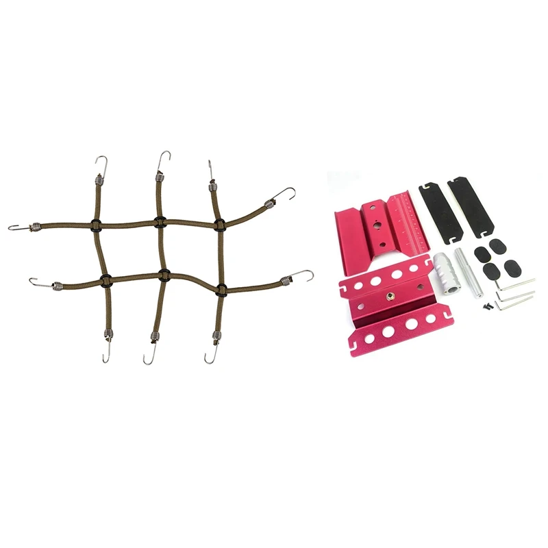 

2 Set RC Car Part: 1 Pcs Elastic Climbing Car-Roof Luggage Net & 1 Set RC Car Workstation Work Stand Repair
