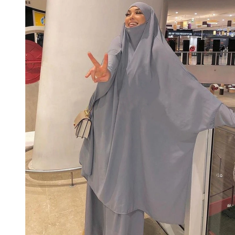 Modest Dubai Turkey Muslim Long Khimar Hijab Dress Sets Women Ramadan Eid Prayer Garment Abaya For Women 2 Piece Ensemble