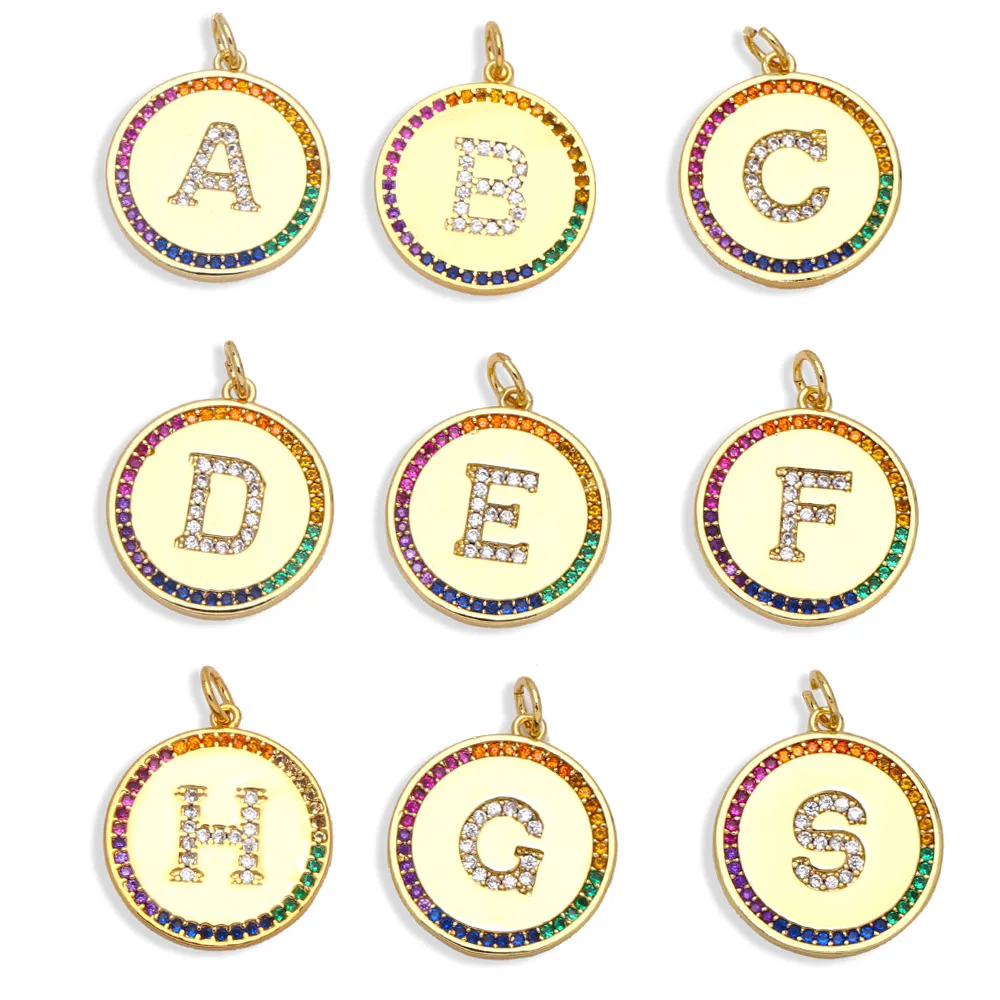 

OCESRIO Rainbow Alphabet Initial Letter Charms for Necklace Gold Plated Copper CZ Handmade Pendant Name Jewelry Making pdta676