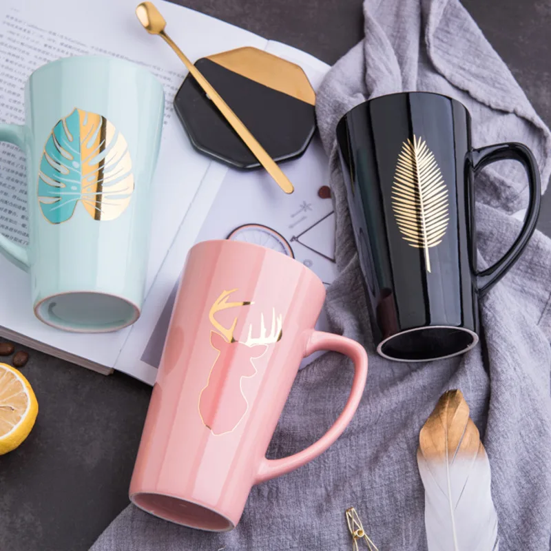 

500Ml Ceramic Coffee Mug Creative Forest Star Art Pattern Cup Milk Mugs with Lid Spoon Home Drinkware Lovers Gift Wedding Gift