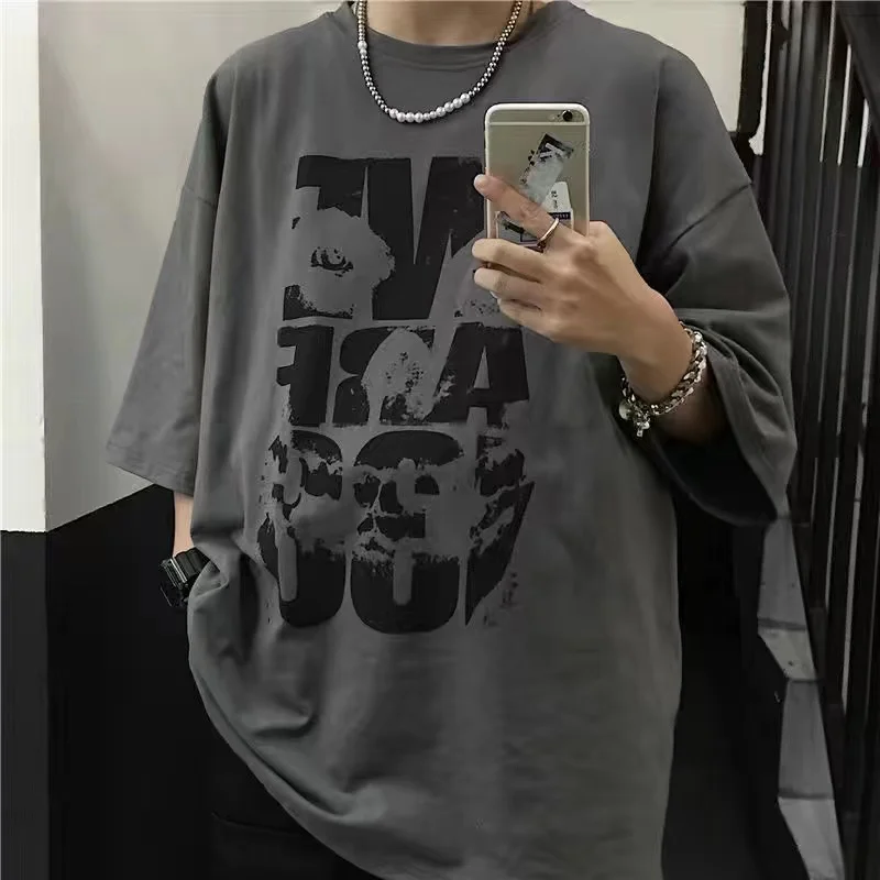 

T Shirt for Men Anime Gothic Y2k Tshirt 2023 Summer Oversized Skull Tees Demon Slayer Short-sleeved Streetwear Manga Men T-shirt