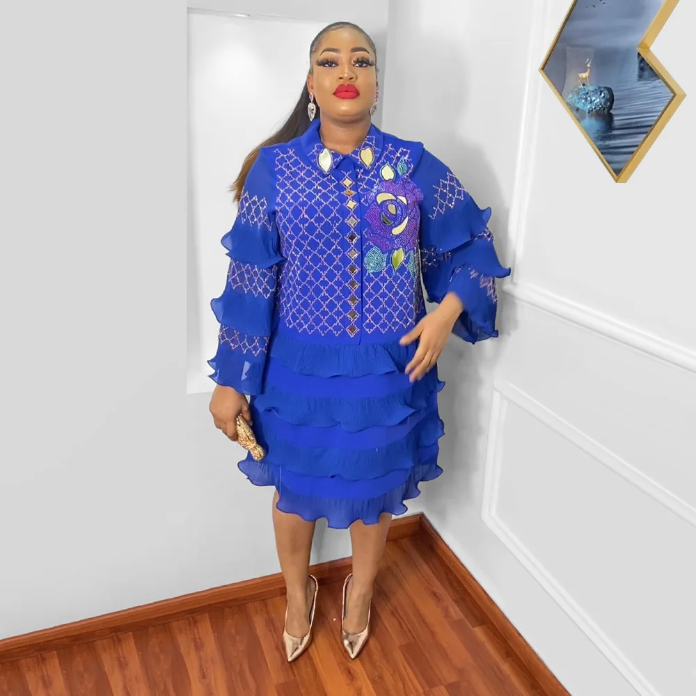 XL-5XL plus size Dresses for Women Summer Women Long Sleeve Green Pink Yellow Black Knee-length Dress African Clothes