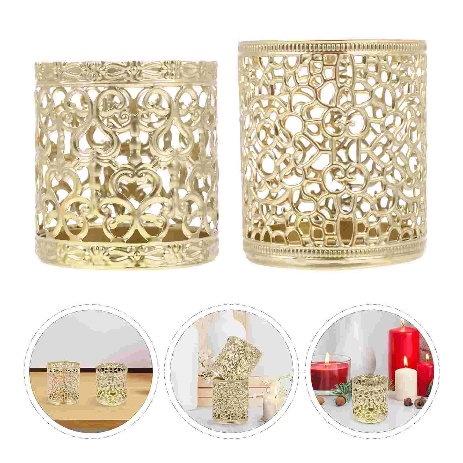 

2Pcs Aromatherapy Candle Holder Hollow Iron Candlestick Home Candle Cup Decor