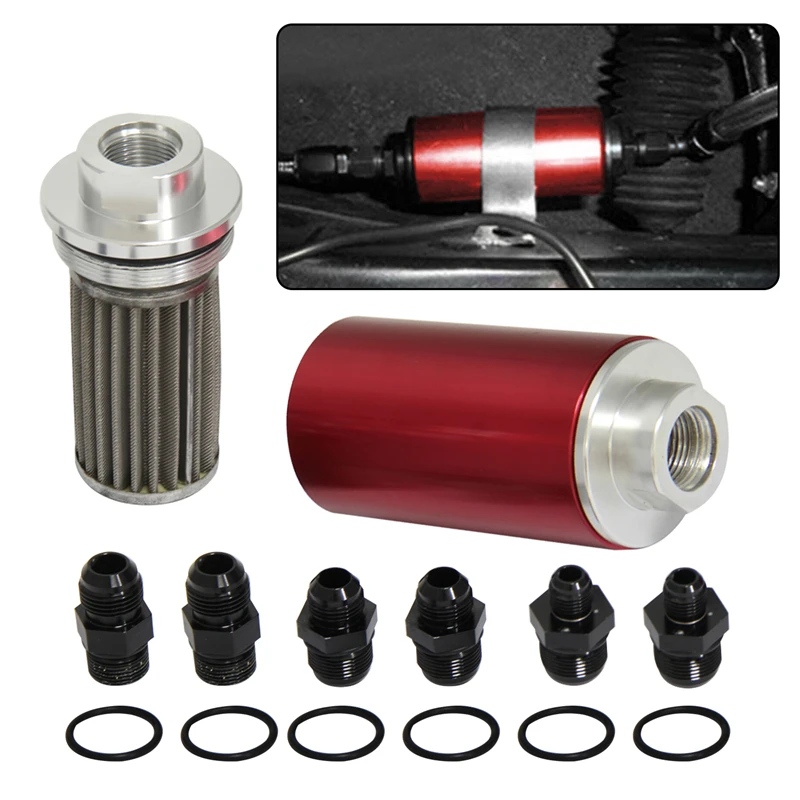

58mm Inline Fuel Filter AN6 AN8 AN10 100 Micron Reusable Element Universal E85