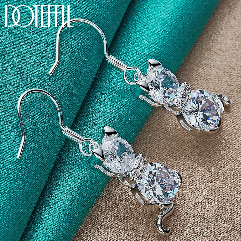 

DOTEFFIL 925 Sterling Silver Cat AAA Zircon Drop Earring For Women Wedding Engagement Party Fashion Charm Jewelry