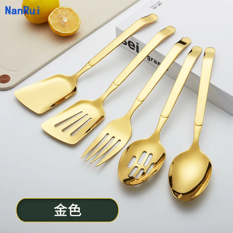 

Golden Cutlery 11 inch Large gold set Serving Spoon Tableware Stainless Steel Serving Cutlery Set Dinnerware Knife Pizza Knife S