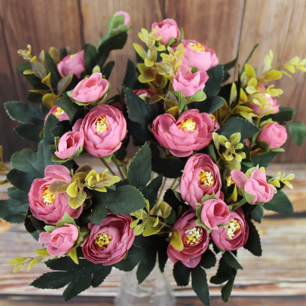 6 вилок/букет цветов яркие цветы камелии искусственные шелковые розы Свадебный