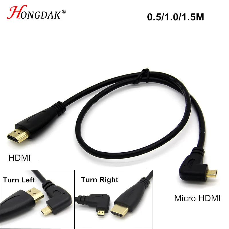 

90 Degree HDMI Male to Micro HDMI Cable 1080P 3D Audio Video Cables For HD TV Digital Cameras Projector HDMI Splitter