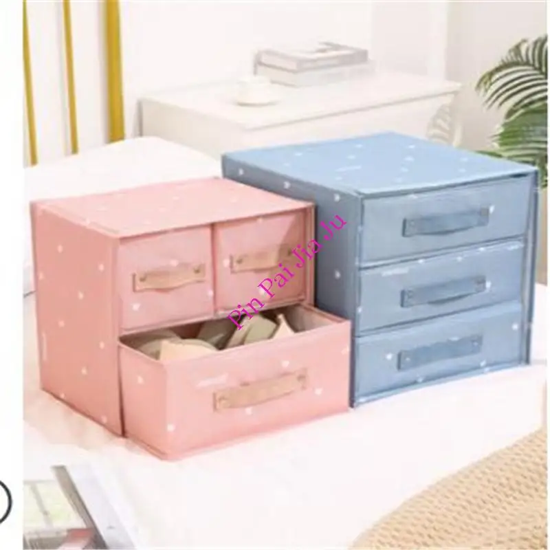 

Wardrobe underwear storage box Drawer Organizer Cloth Storage Box With Lid Closet Underwear 3 Grids Bag