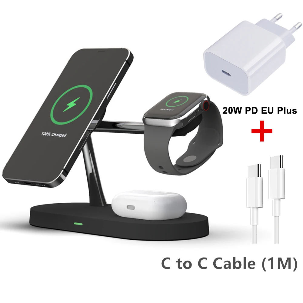 

20W Magnetic Wireless Charger Stand Station 3 in 1 for iPhone 14 13 12 Pro Max Apple Watch Airpods QI Fast Charging