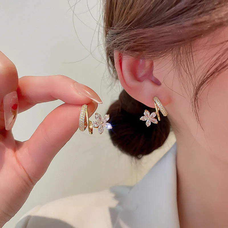 

New Arrival Stud Earrings Fashion Metal Women Classic Spring Summer Flower Zircon Cute Elegant Female Trendy Jewelry Gift