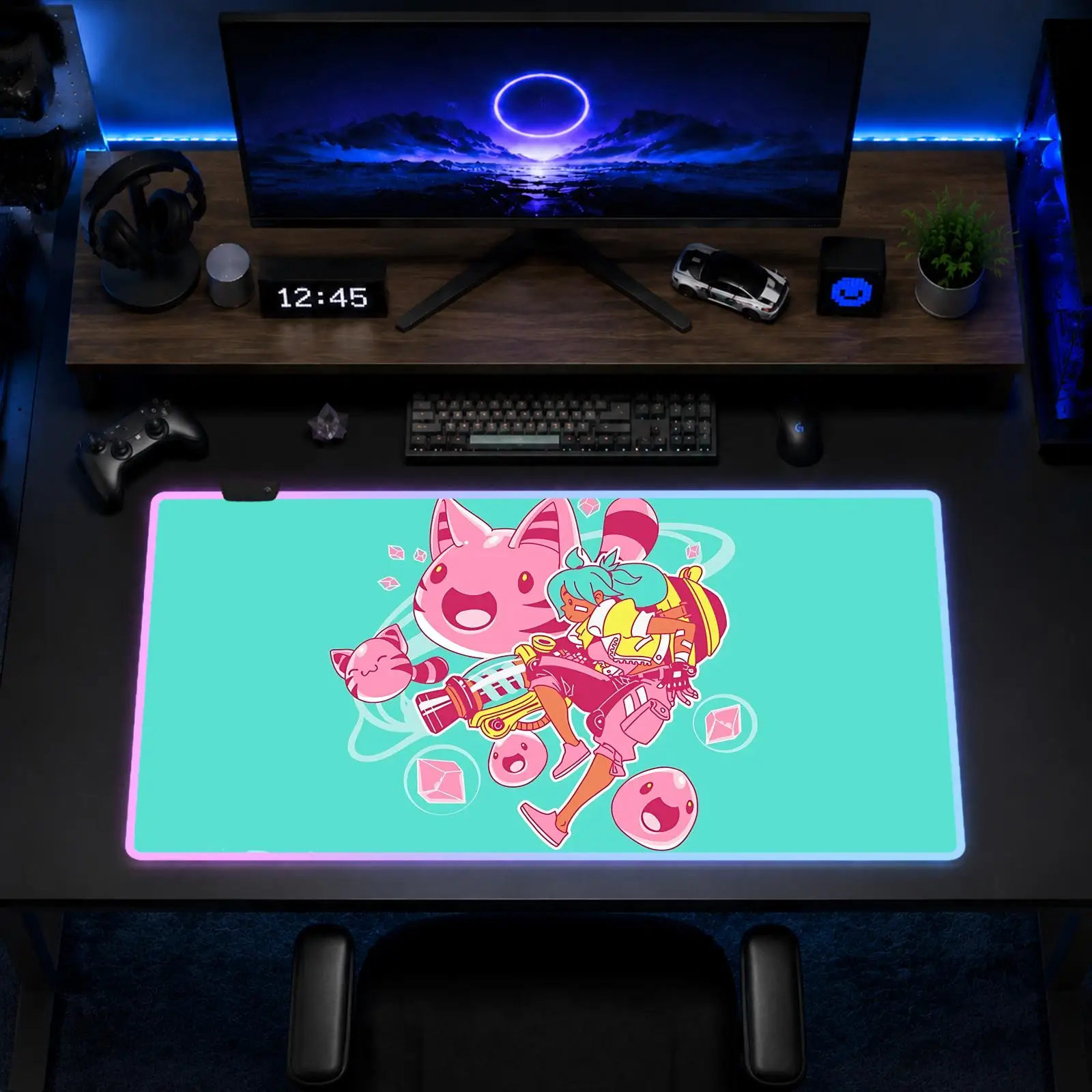 Фото Коврик для мыши Slime Rancher, игровой аниме-коврик для мыши XXL, RGB-подсветка, настольный коврик с LED-подсветкой, резиновый коврик для рабочего стола №3