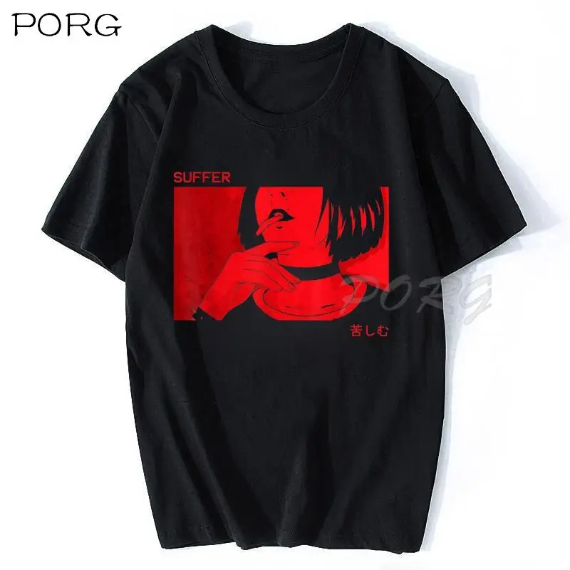 Grunge Aesthetic Anime Girl Sad Goth Harajuku TShirt for Male Fashion T Shirt Soft Print Loose Japanese Style T Shirt Men 2022