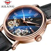 ailang fashion casual mens leather watch luxury rose gold case luminous automatic calendar waterproof mechanical watches 8820