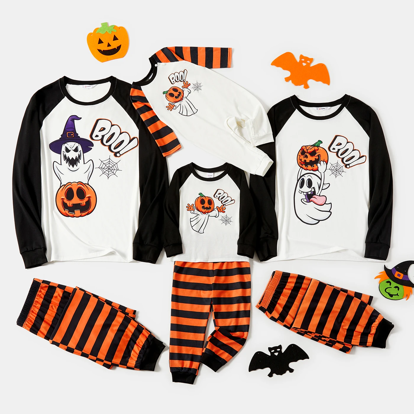 

PatPat Halloween Family Matching Raglan-sleeve Pumpkin Ghost & Letter Print Striped Pajamas Sets (Flame Resistant)