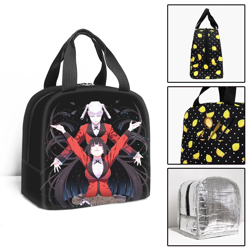 Anime Kakegurui Insulated Lunch Bag Boy Girl Travel Thermal Cooler Tote Food Bags Portable Student School Lunch Bag