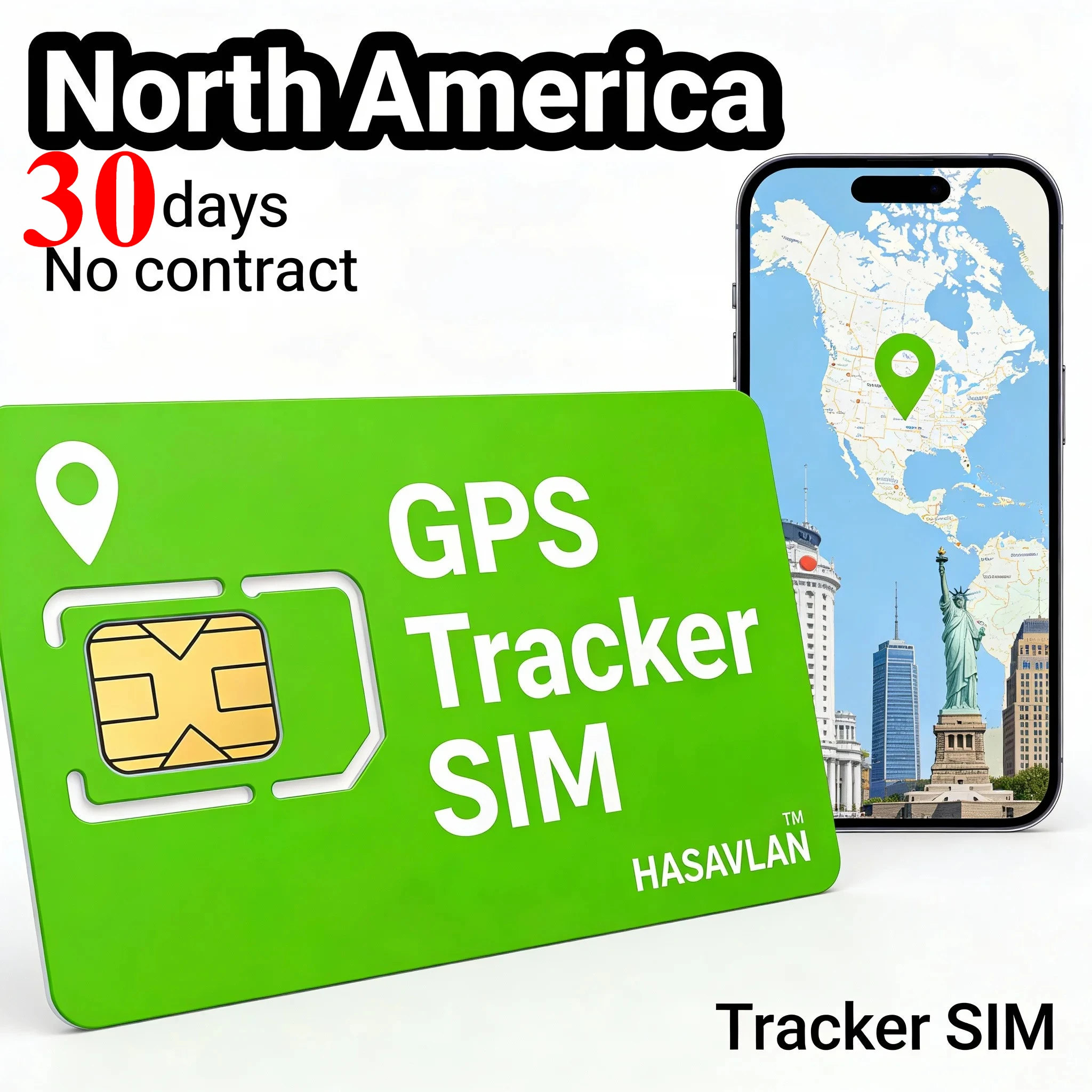 Фото SIM-карта для трекера, 4G LTE Cat4 IoT GPS, без контракта, 30 МБ/30 дней, продлеваемый план «3-в-1», ZOVAGOLO СЕВЕРНАЯ АМЕРИКА №2