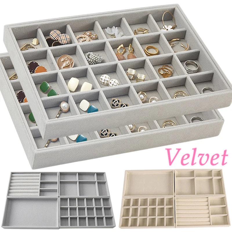 Jewelry Organizer Boxes Velvet Jewelry Storage Tray Display Ring Bracelet Necklace Storage Box Showcase Drawer Organizer Trays