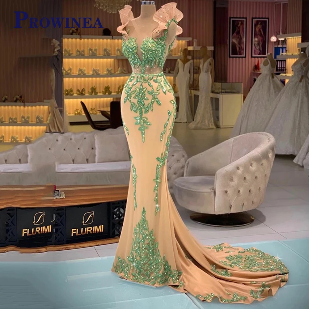 

Luxury Bling Lace Evening Dress Illusion V-Neck Beading Long Party Dress Sleeveless Vestidos Robes De Soirée Dropping Shipping