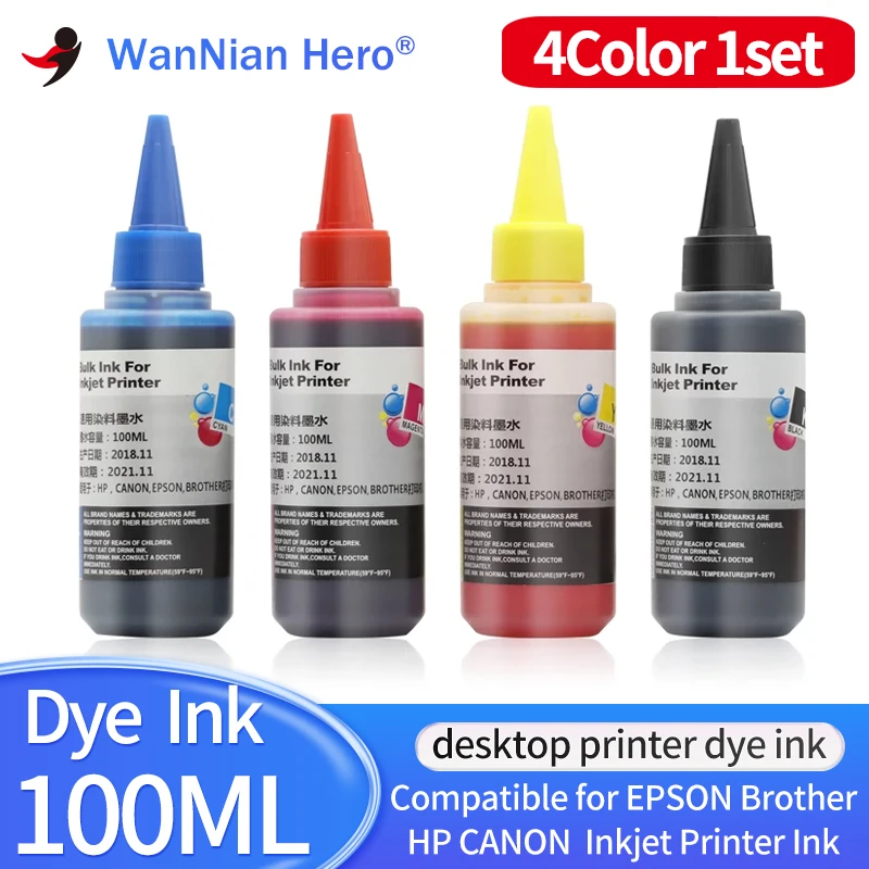4 вида цветов 100 мл универсальные красящие чернила BK C M Y Kit совместимы с EPSON CANON HP