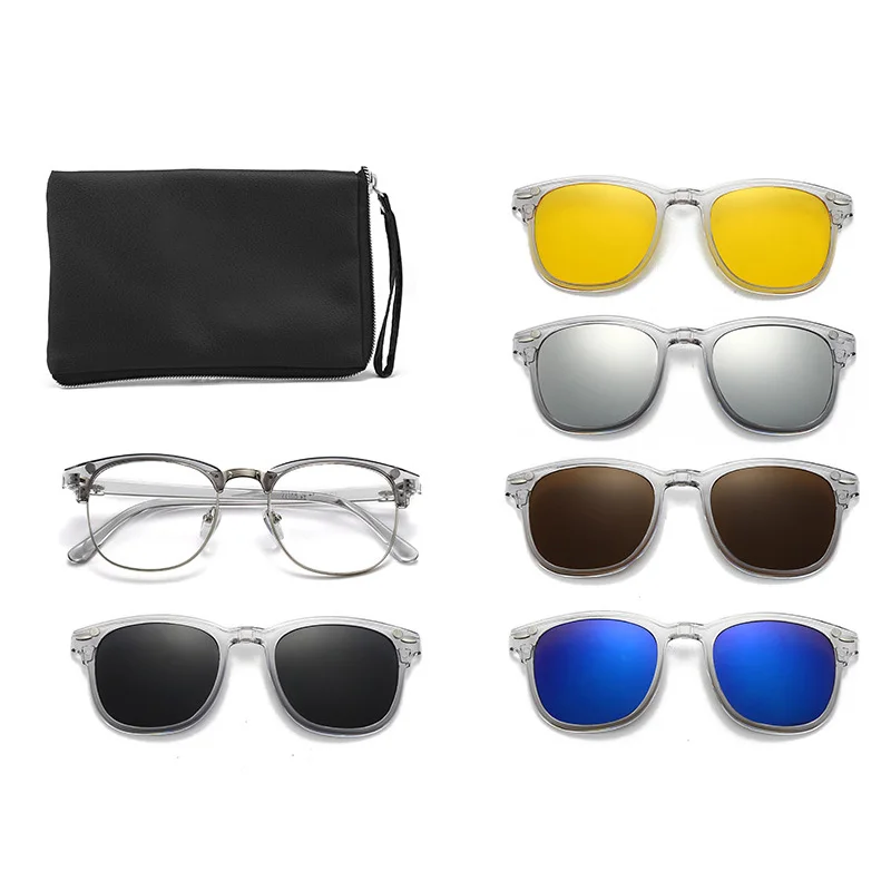 2218A Прозрачная серо-белая оправа 6 в 1 поляризационные зажимы магнитные очки