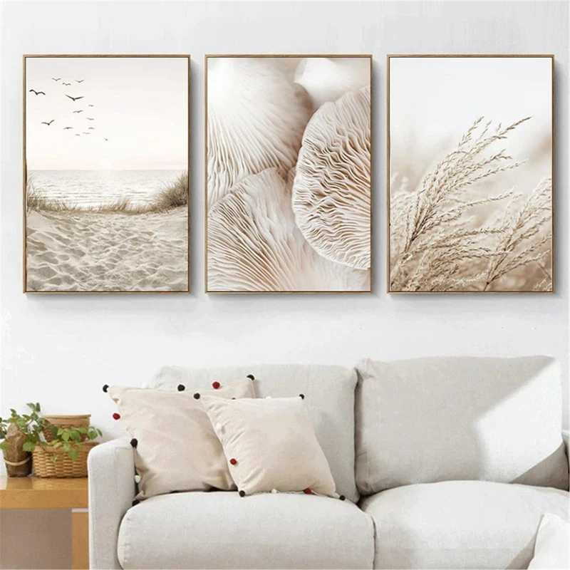 

3Pcs Poster Set Wall Pictures Boho Nature Beach Pampas Grass Art Poster Without Frame Print Pictures Wall Poster