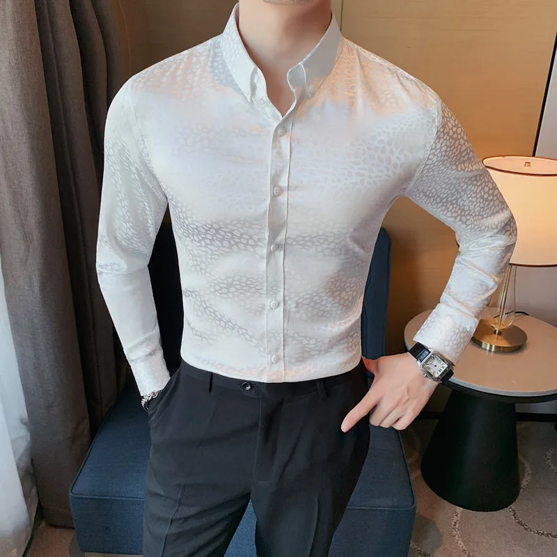 

Autumn Winter New Long Sleeve Printed Shirts Men Clothing 2022 Slim Fit Casual Formal Wear Blouse Homme Plus Size 4XL-M