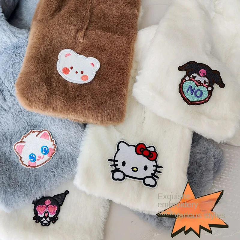 

Мультяшный Sanrioed Kittycat Kuromi Kawaii плюшевый шарф Ins Девочка Сердце Универсальный Зимний холодостойкий теплый плотный шарф праздничный подарок