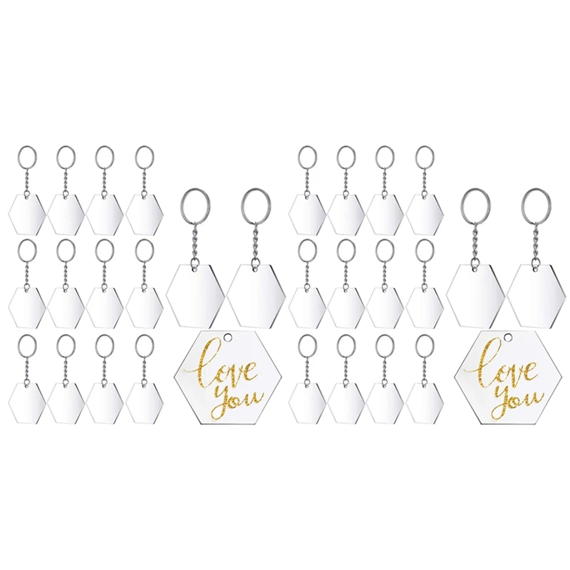 Transparent Acrylic Disc and Key Chain Transparent Acrylic Key Chain Blank for DIY Items and Crafts, (Hexagon,96 Pieces)