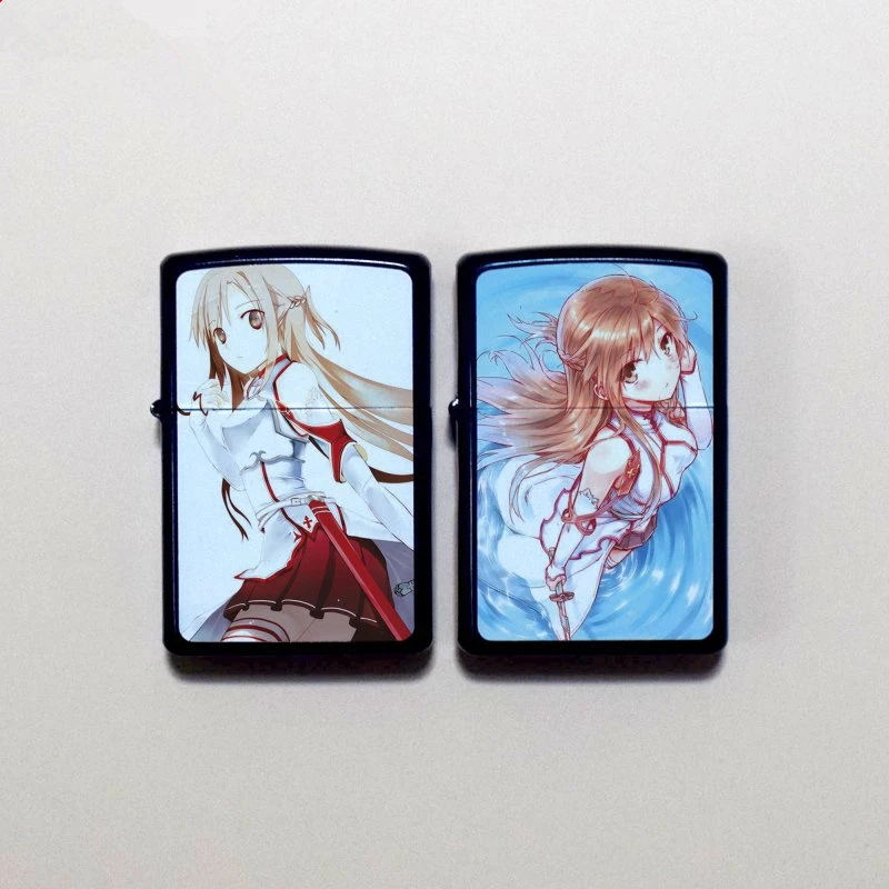 

Lovely Sword Art Online Lady Girls Pattern Metal Shell For Kerosene Gasoline Lighter Universal Replacement Windproof Alloy Case