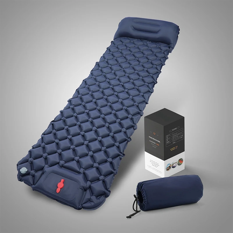 

1 Piece Inflatable Mattress Sleeping Pad Outdoor Camping With Pillows Ultralight Air Mat Built In Inflator Pump Hiking