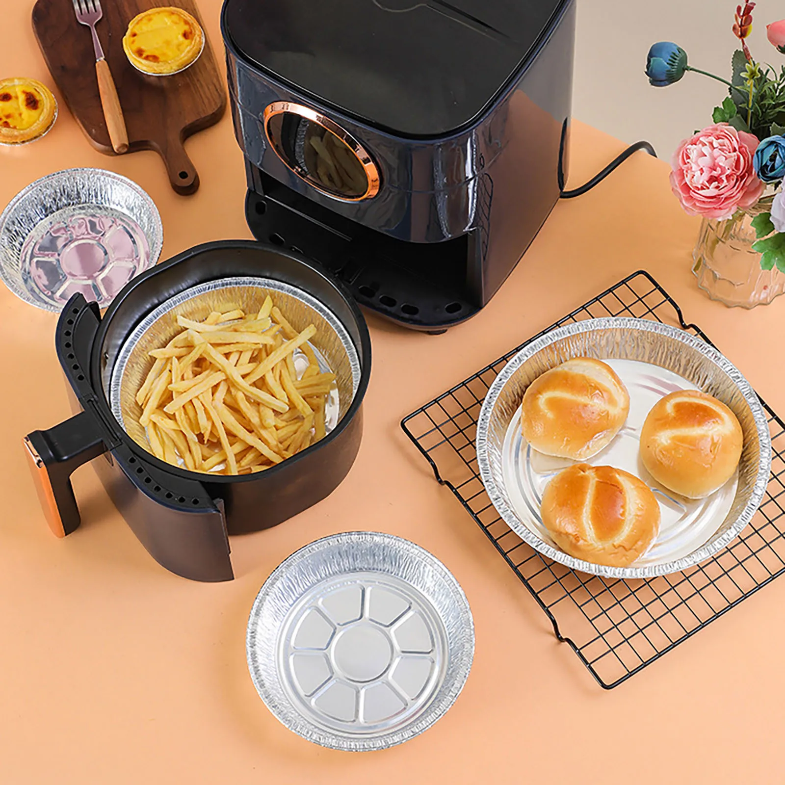 

20/50PCS Air Fryer Disposable Tin Foil Lined Non-Stick Air Fryer Tin Foil Pad Baking Tin Foil Bakeware Kitchen Tools Accessories