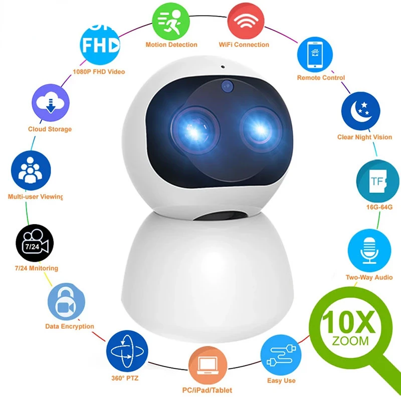 

1080P Indoor HD WiFi Camera Smart Home Security Surveillance IP Camera CCTV 360 PTZ 10X Zoom Baby Pet Video Monitor Securite Cam