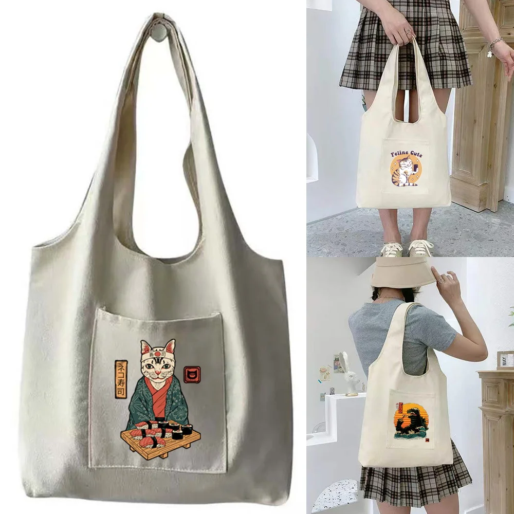 

Многоразовая Женская дорожная сумка для покупок, экологически чистая Складная вместительная Студенческая Портативная сумка-мессенджер на ремне с принтом