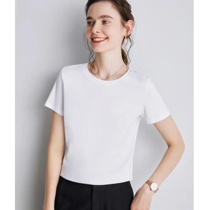 

Fashion Women Short Sleeves T-shirt Bottoming Shirt V Neck Shirt Black White Solid Color Top Homewear T-shirt