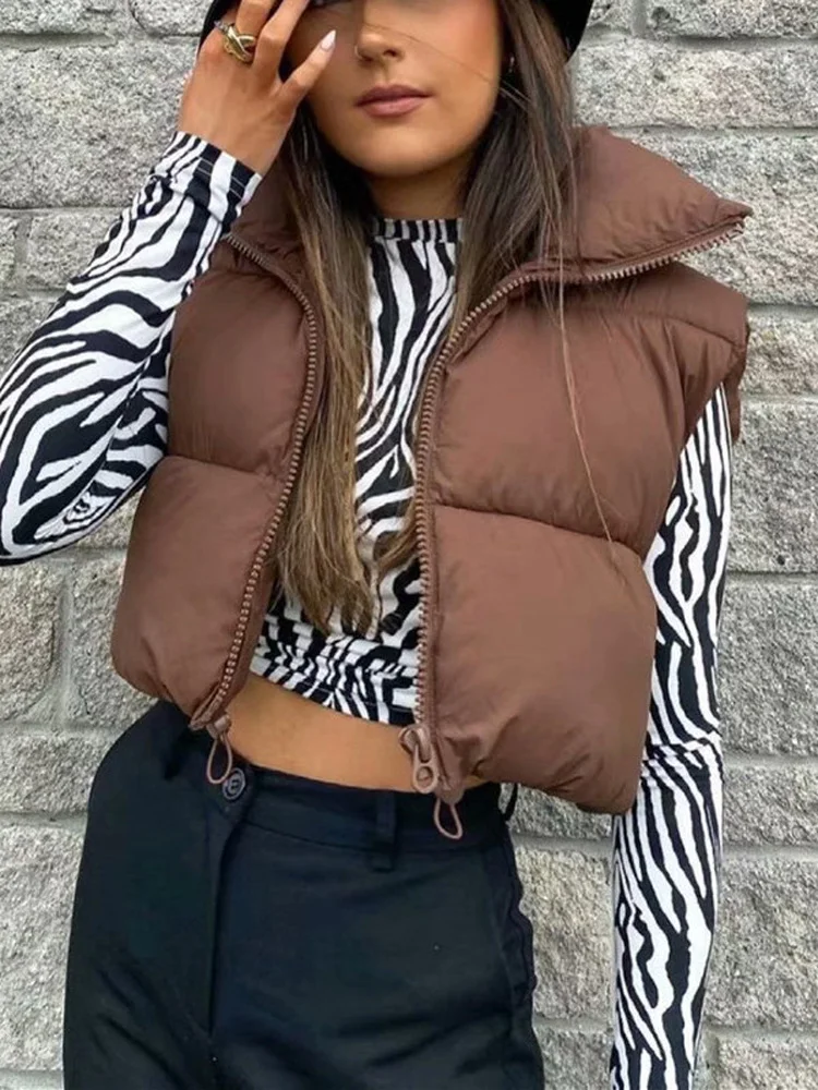 

hirigin Women's Winter Crop Vest Zip Up Stand Collar Sleeveless Cropped Puffer Vest Lightweight Padded Gilet Warm Outerwear