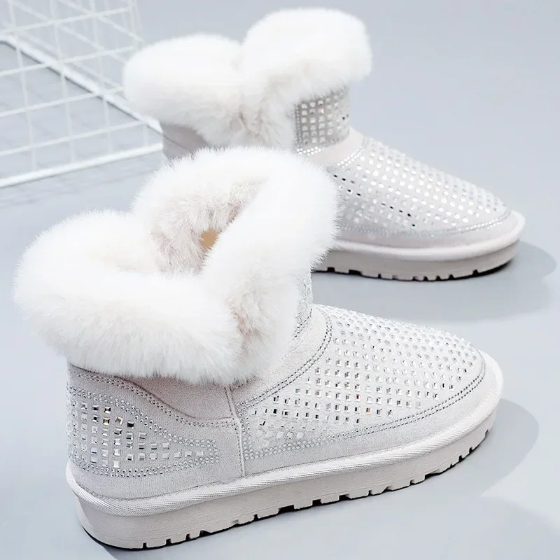 

2023 New Women Boots Waterproof Snow Boots Woman Fashion Bling Comfort Warm Flat Botins Ladies Casual Slip-on Cotton Shoes