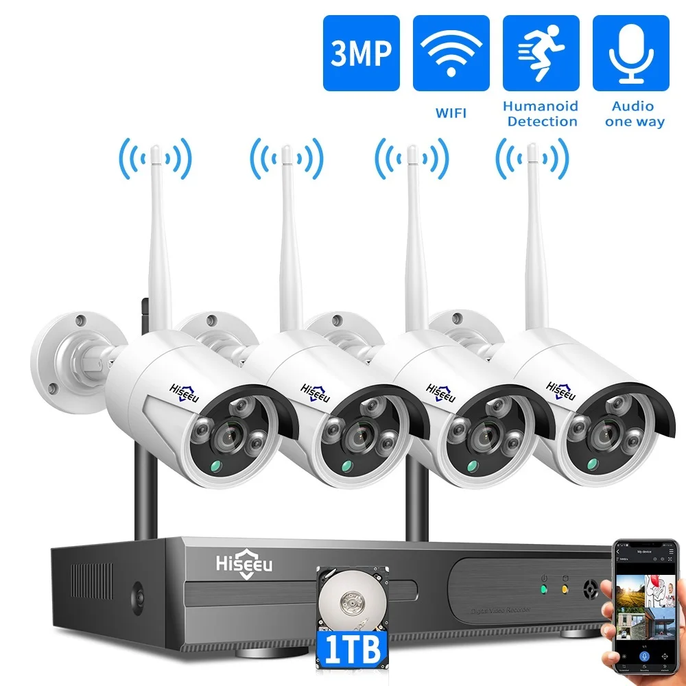 

8-канальная Беспроводная система видеонаблюдения 1536P 1080P NVR wifi наружная 3MP AI IP-камера система безопасности комплект ЖК-монитора видеонаблюде...