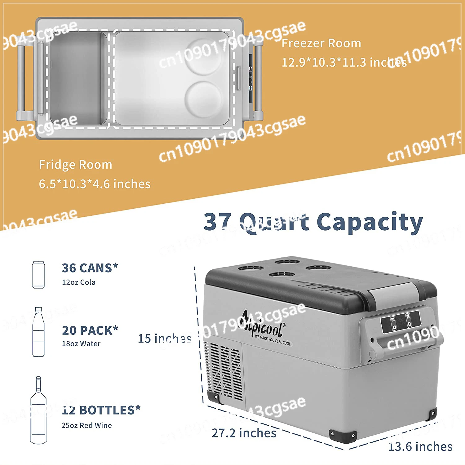35л Alpicool автомобильный холодильник 12 В компрессор портативный с морозильной
