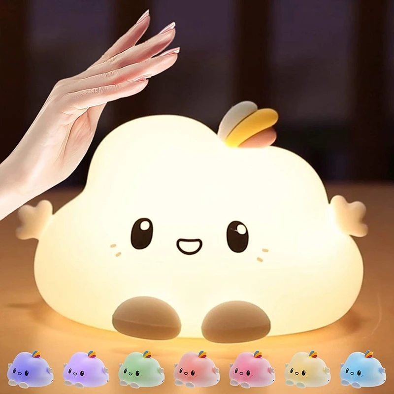 Promotion! LED Children Night Light USB Rechargeable Touch-Control Silicone Cloud Nursery Lights With 7-Color Breathing Modes |
