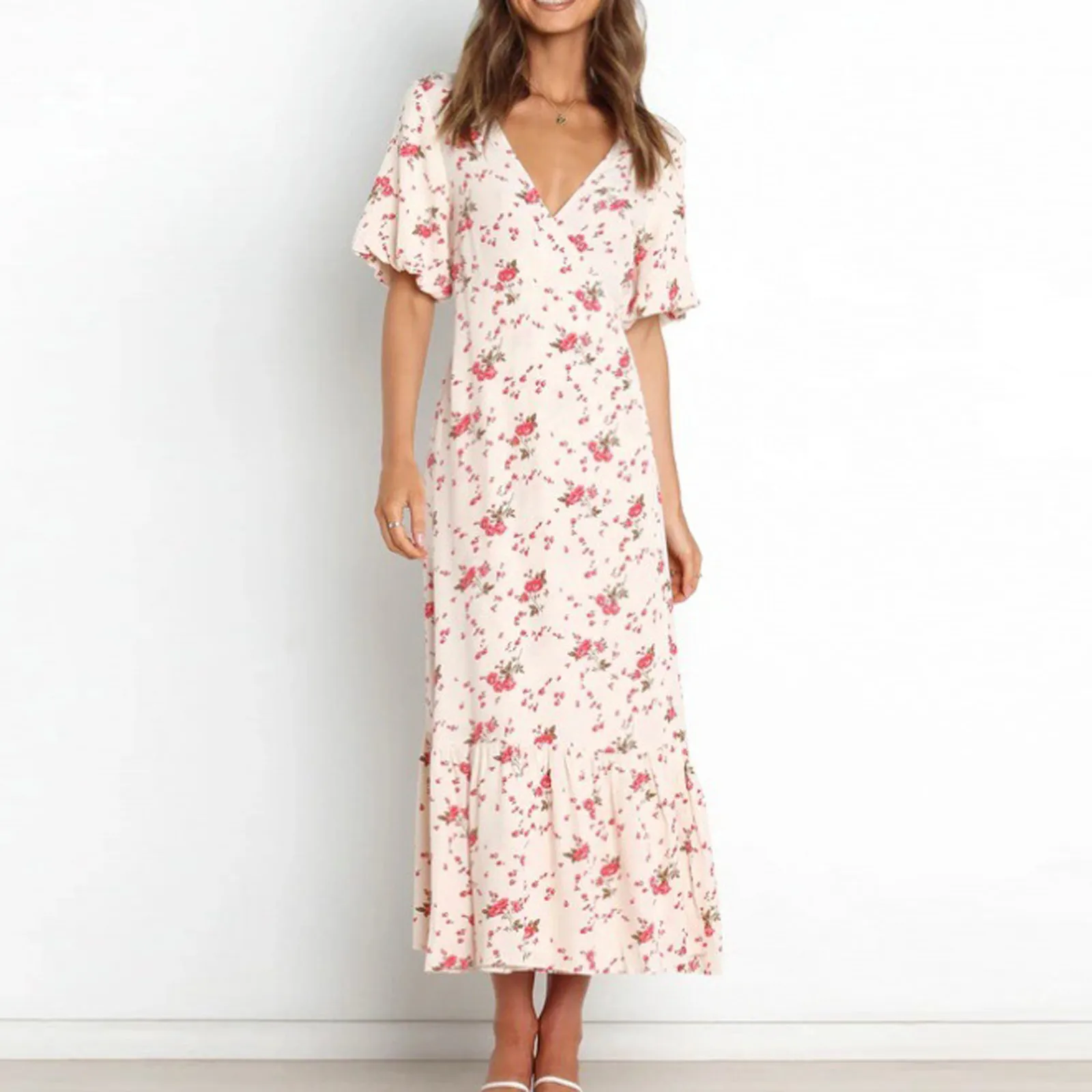 

Женское Платье-пуловер с V-образным вырезом и коротким рукавом